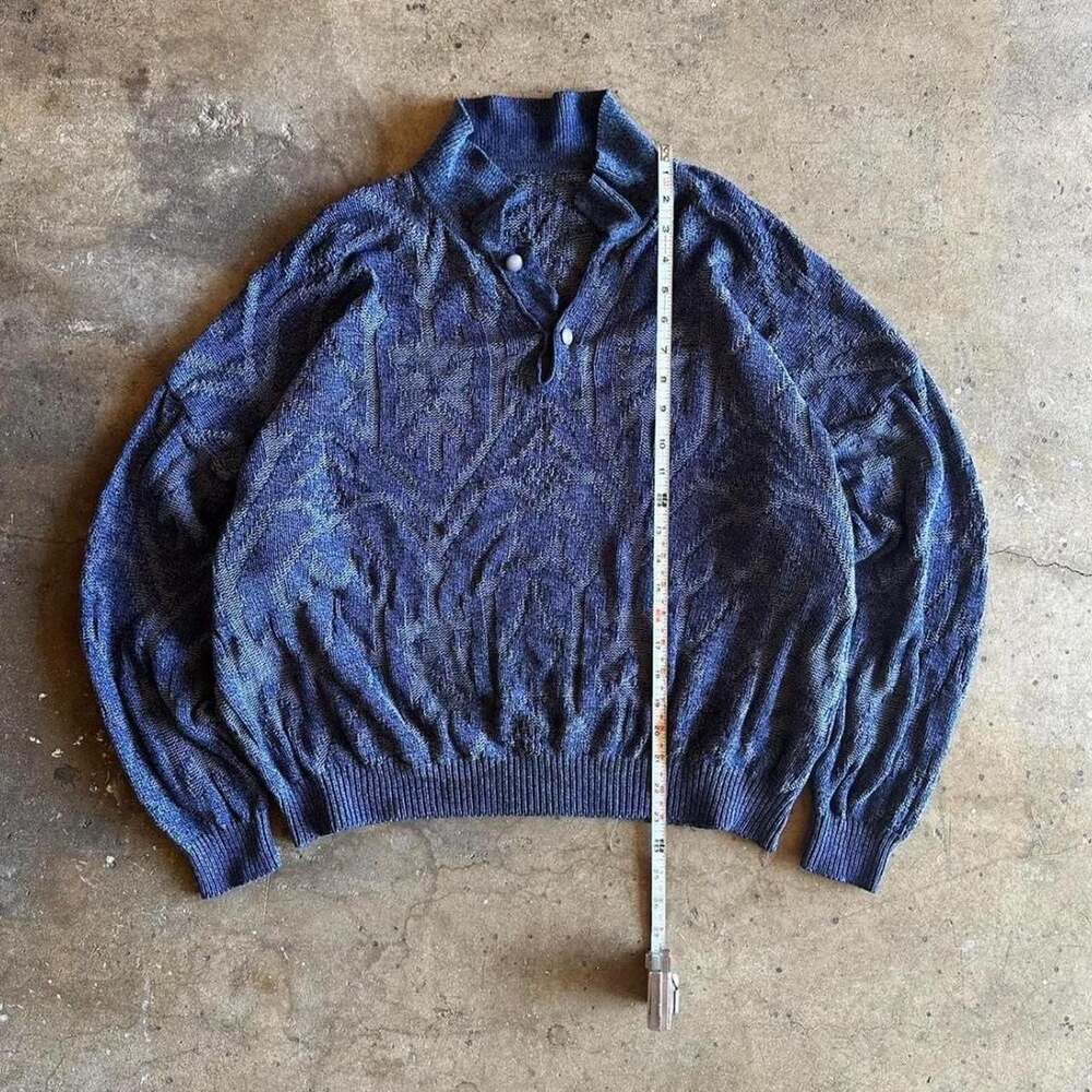 Vintage Y2K Coogi Knit Patterned Sweater, Blue Textured Pullover, Size L - Picture 2 of 3
